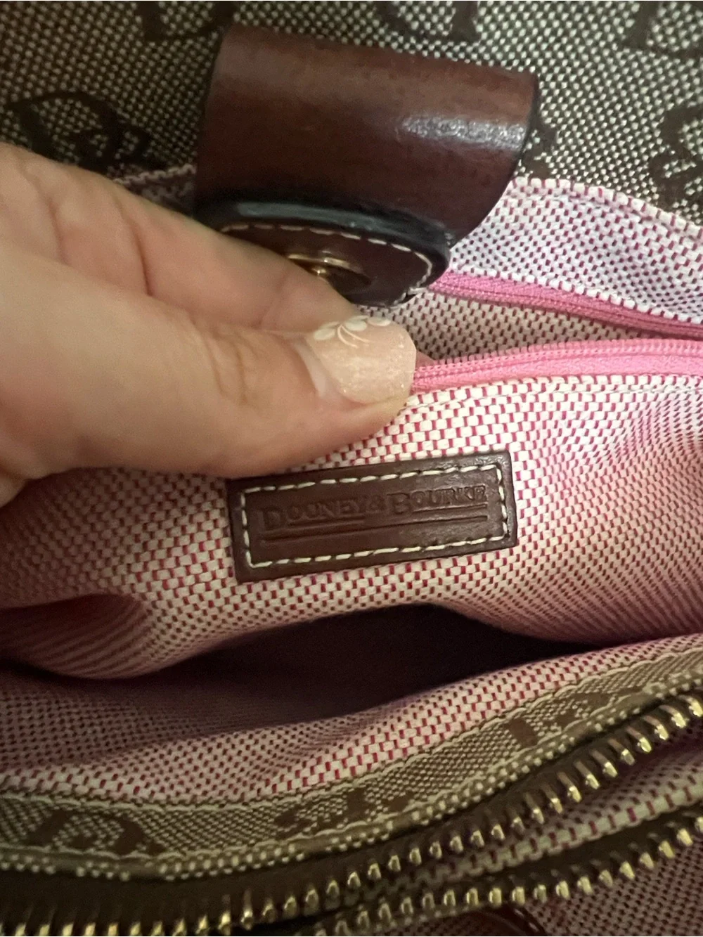 Vintage Dooney & Bourke Beige Signature Canvas Tote with Brown Trim